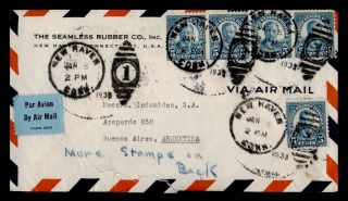 Dr Who 1935 Haven Ct Airmail To Argentina Advertising Rubber Co E44176