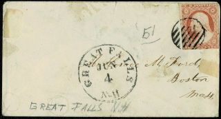 Scott 11a On Cover Great Falls Nh Cds And " Grid " Fancy Cancels (gj55)