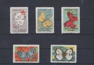 Turkey 1958,  Turkish Society For The Protection Of Children Week Butterflies Mnh