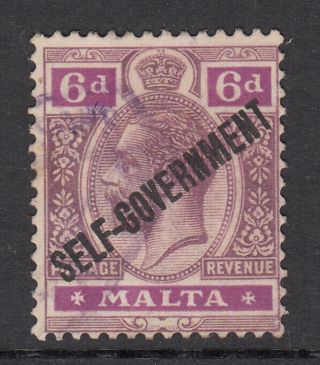Malta 1922 " Self Government " On Kgv 6d Sg 119 Cv £55