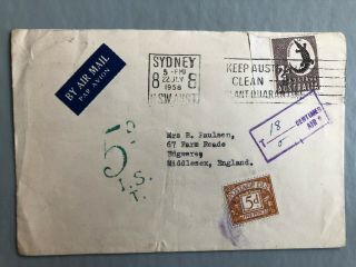 Australia,  1958 Under Franked Cover To England With 5d Postage Due