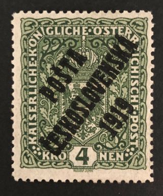 Czechoslovakia 1919,  Stamp Overprint,  Mh,  Dark Green,  Signed By Expert Stupka