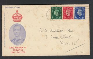 Gb - 10 May1937 Fdc 3 Low Value Definitives.  King George Vi With Coronation Cachet
