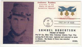Sss: Edsel Medal Of Honor Civil War Fdc 1983 20c Samuel Robertson Sc 2045