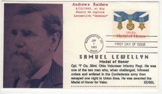 Sss: Edsel Medal Of Honor Civil War Fdc 1983 20c Samuel Lewellyn Sc 2045