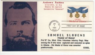 Sss: Edsel Medal Of Honor Civil War Fdc 1983 20c Samuel Slavens Sc 2045