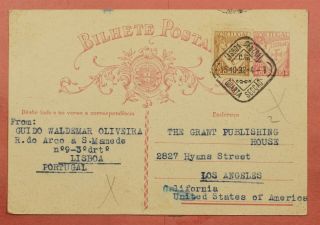 Dr Who 1932 Portugal Uprated Postal Card Stationery Lisbon To Usa 39262