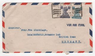 1948 India Kgvi Air Mail Cover Pondicherry To Detmold Germany British Zone