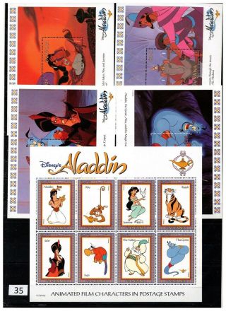 == Guyana - Mnh - Disney - 5 S/s - Aladdin - Fairy Tale - Animals