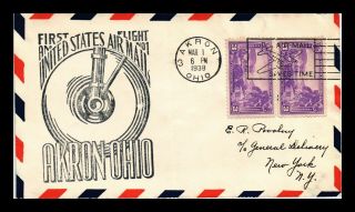 Us Cover First Air Mail Flight Akron Ohio Backstamp York