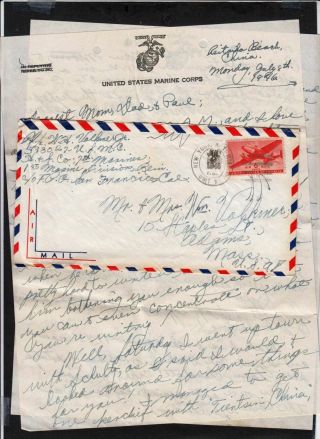 1946 China Wwii 7th Marines,  1st Marine Div.  Pehtaiho Beach 4 Pg Letter