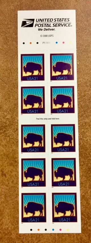 3484d Booklet Of 10 American Bison Buffalo Nh Unfolded Flat Pane 2001
