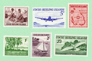 Cocos Islands 6 Stamps,  Sc 1 - 6,  Map / Local Scenes,  1963,  Mph