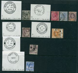 Old Straits Settlements 8 X Stamps With Singapore Local Pmks (9)