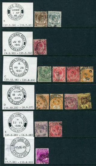 Old Straits Settlements 14 X Stamps With Singapore Local Pmks (5)