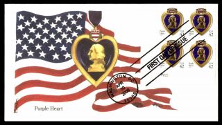 Mayfairstamps Us Fdc 2008 Purple Heart Plate Block All Over Cachet First Day Cov