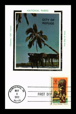 Dr Jim Stamps Us City Of Refuge National Park Fdc Air Mail Postcard Silk C84