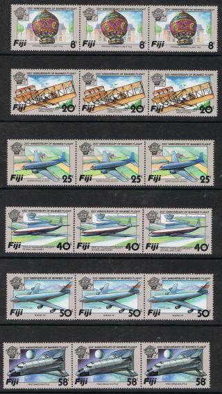 Fiji 1983 Manned Flight Bicentenary - Strips Of 3