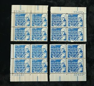 1972 Matching 4 Plate Blocks 1393d Mnh Us Stamps Benjamin Franklin Constitution