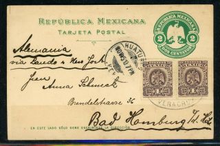 Mexico Postal History: Lot 2 1910 Uprated Pc Huatusco Veracruz - Hamburg $$$