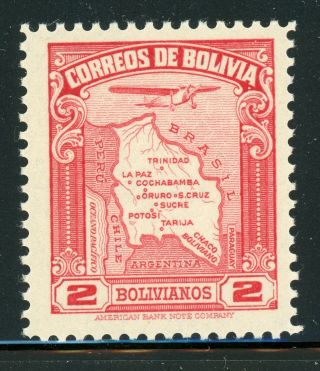 Bolivia Mnh Selections: Scott C49 2b Carmine Map (1935) $$