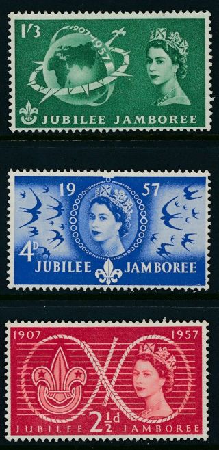 Gb 1957 World Scout Jubilee Jamboree Set Of 3 Fine Mnh Sg557 - Sg559