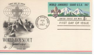 Sss: Artcraft Fdc Airmail Postal Card 1967 6c World Boy Scout Jamboree Sc Uxc7