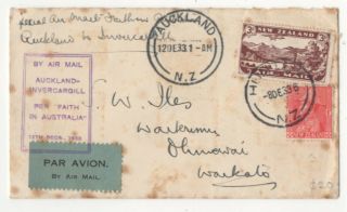 Zealand 1933 Air Mail Cover Auckland - Invercargill To Waikato 104c