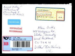 Czech Republic 2005 Registered Airmail Cover To Uk C2258