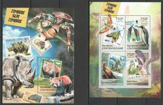 Ca634 2013 Central Africa Wwf Fauna Animals Birds Stamps On Stamps Kb,  Bl Mnh