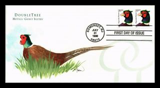 Dr Jim Stamps Us Ring Necked Pheasant Hand Painted Fdc Cover Pair