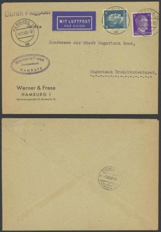 Germany 1943 - Air Mail Cover Hamburg To Prague 30508/19