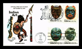 Dr Jim Stamps Us Indian Art Masks Collins Hand Colored Fdc Cover Block Of Four