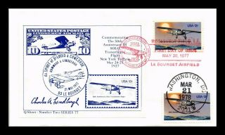 Dr Jim Stamps Us Lindbergh Combo Fdc Cover Q Sheet 2 Series 77 Sticker Cachet
