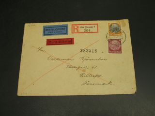 Germany 1941 Linz Expres Censored Registered Cover To Denmark 15509