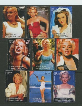 Marilyn Monroe Movie Star Mnh Set Of 9 Stamps 1999 Madagascar Celebrity