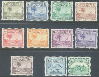 Maldive Islands 1950/2 Palm Tree Set To 1r,  Fish & Native Products Issues