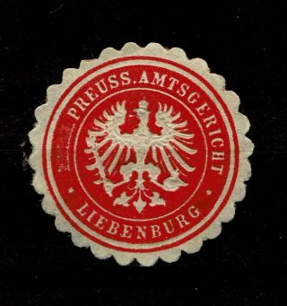 Germany Deutsches Reich Seal Verschlussmarke Kon: Peussen Amtsgericht Liebenburg