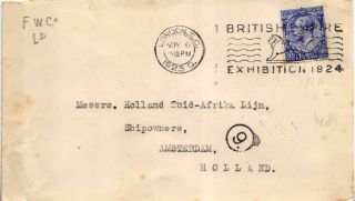 2 1/2d Kgv 1923 London E.  C.  British Empire Exhibition 1924 Slogan To Amsterdam,