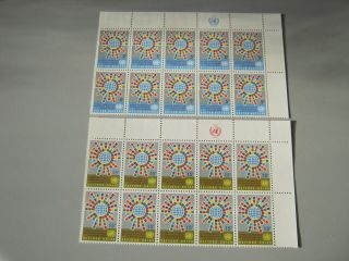 United Nations 1966 (w.  F.  U.  N.  A. ) 5c & 15c Corner Blocks Of 10 With U.  N Logo Mnh