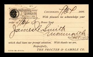 Dr Jim Stamps Us Procter Gamble Cincinnati Ohio Postal Card 1896 Fancy Cancel