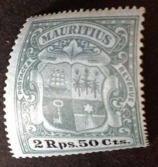 Mauritius 1900 2 Rupees 50 Cents Green & Black Blue Stamp Lightly Hinged
