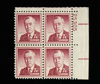 1956 Plate Block 1040 Mnh Us Stamps Woodrow Wilson Vf