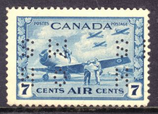 Canada Air Mail Official Oc8 7c Deep Blue,  1943 4 - Hole " Ohms " Perfin,  Nh
