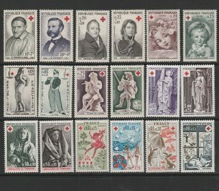 France 1958 - 1974 Large Selection Of Red Cross Stamps In Sets (18)
