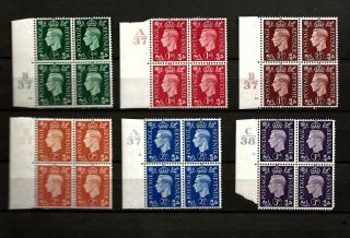 Great Britain (a54) 1937 1/2d To 3d 6 X 4 Blocks With Controls Mounted
