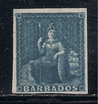 Barbados 1855 - 58 (1d) Deep Blue White Paper Sg10 Mm Cv £110