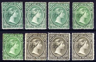 Falkland Is.  1885 - 91 Hinged Selection,  8 Stamps
