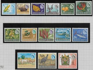 Southern Rhodesia 1964 Definitives; Scott 95 - 108,  Sg 92 - 105; Mnh