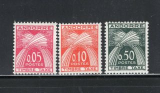 Lot 3 Old 1961 Andorra French Admin Postage Due Stamps Scott J42 - J43 J45
